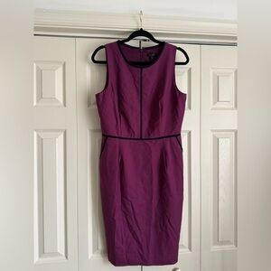 J. Crew Wine Berry Sleeveless Midi Pencil Dress 100% Wool Black Trim size 10